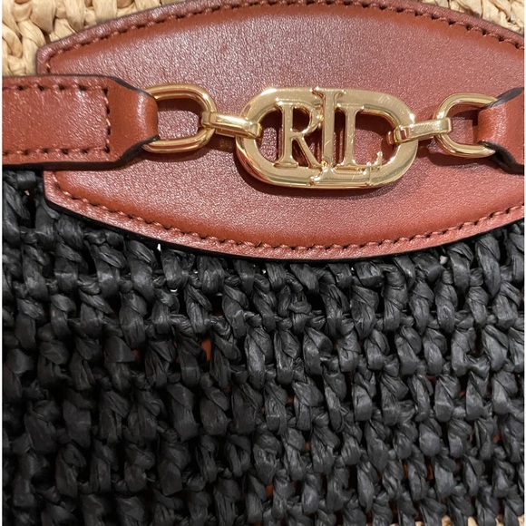 NWT Lauren Ralph Lauren Striped Straw Medium Daphney Tote Bag - Picture 9 of 11